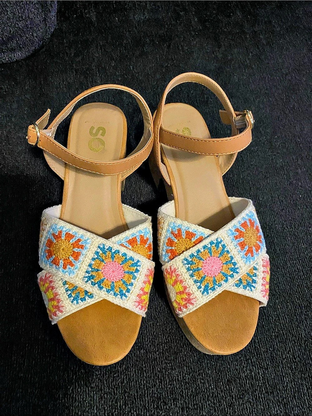 Sole Society Embroidered Wedge Sandals Brown US 8.5